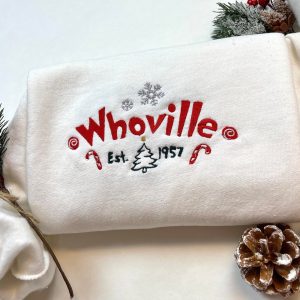 Christmas Christmas Whoville University Embroidered Christmas Embroidery Christmas Crewneck Shirt