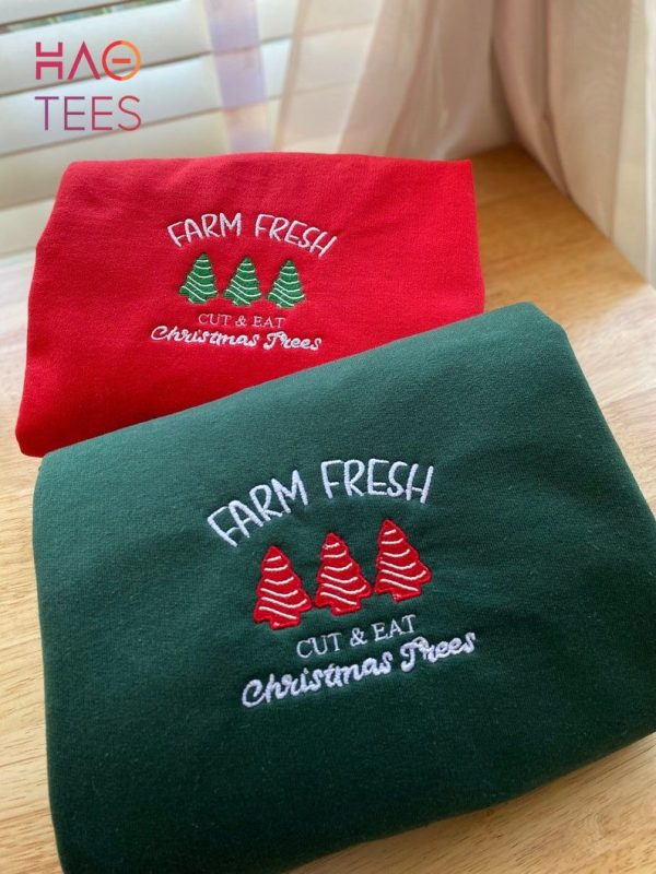 Christmas Embroidered Rockin Around Holiday Crewneck Vintage Trendy Cute Holiday Santa Gift Tree Cake Farm Fresh Holiday Shirt