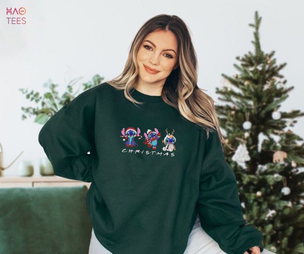 Christmas Stitch With Candy Cane Embroidery Unisex Pullover Shirt