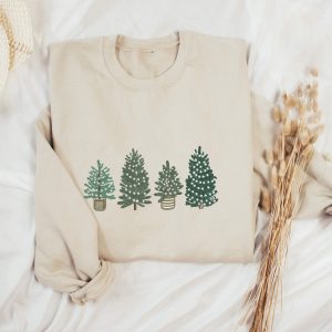 Christmas Tree Embroidered Christmas Trees Minimal Christmas Crewneck Christmas Shirt