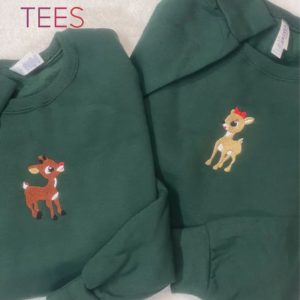 Classic Rudolph And Clarice Matching Embroidered Christmas Crewneck Couples Gift Classic Christmas TV Movie Shirt