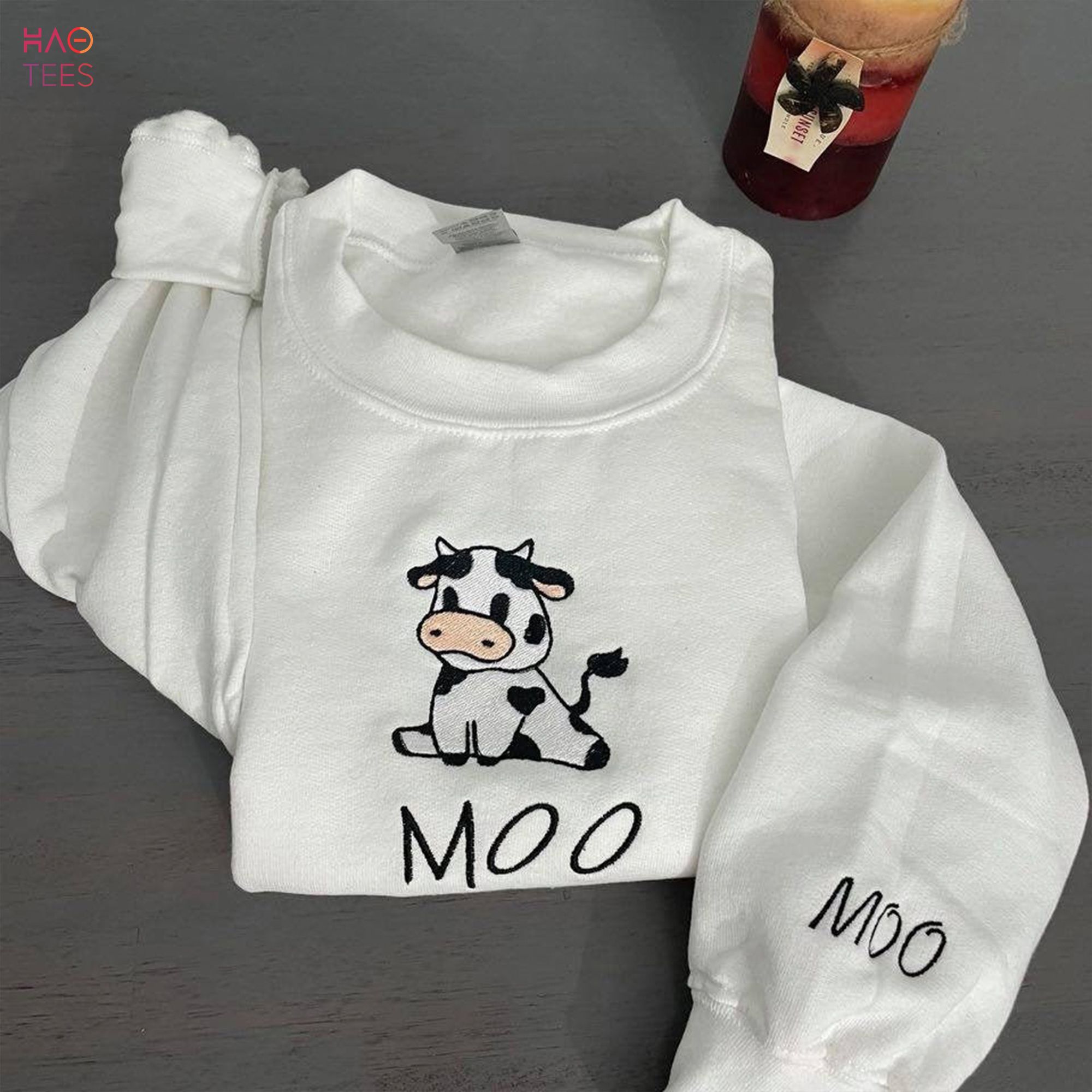 Cow Moo Embroidered Cute Cow Embroidered Crewneck Customized Embroidered Vintage Cow Print Embroidered Shirt Cow Moo Embroidered Cute Cow Embroidered Crewneck Customized Embroidered Vintage Cow Print Embroidered Shirt