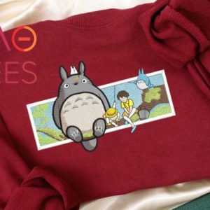 Cute Totoro Embroidered Crewneck Anime Themed Pullover Gift Shirt