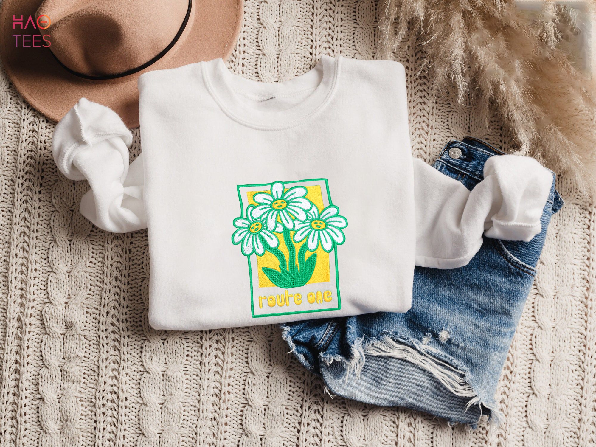 Daisy Embroidered Crewneck Lovely Daisy Floral Gifts For Her Shirt Daisy Embroidered Crewneck Lovely Daisy Floral Gifts For Her Shirt