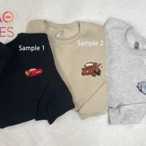 Disney’s Cars Lightening McQueen Mater Or Sally Embroidered Crewneck Disney Movie Cars Movie Shirt