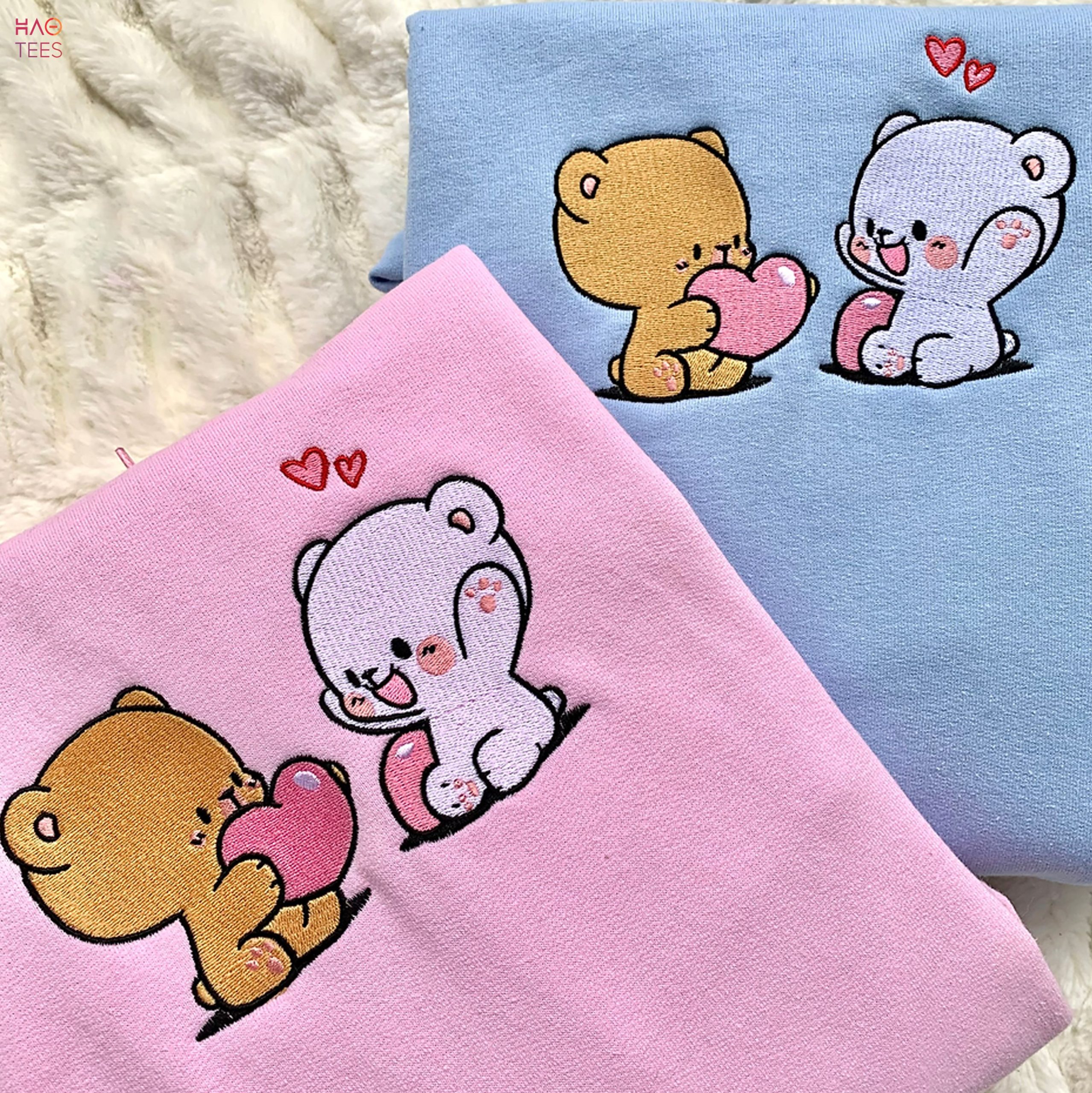 Embroidered Teddy Bear Couple Lovely Characters Embroidered Personalized Couple Valentine’s Day Shirt