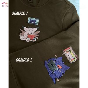 Gengar X Pinky Rat Couple Custom Embroidered Pokemon Embroidery Pokemon Dragonite Shirt
