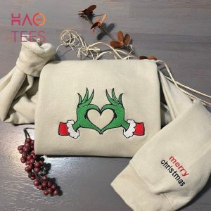 Grinch Heart Embroidered Crewneck Grinch Custom Embroidered Grinch Christmas Crewnecks Merry Christmas Gifts Whoville Crewneck Grinch Shirt