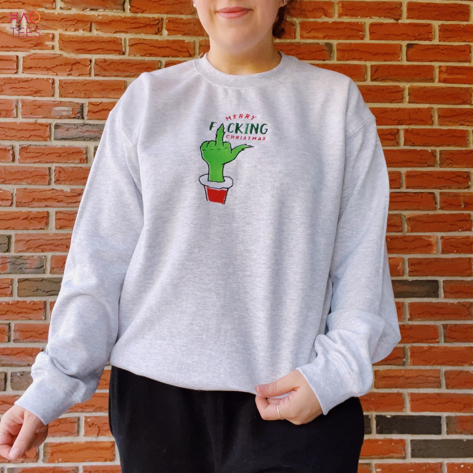 Inspired Grinch Merry Christmas Embroidered Crewneck Shirt