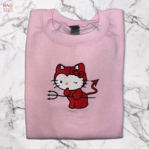 Kitty Devil Crewneck Hello Kitty Embroidery Cartoon Embroidered Shirt