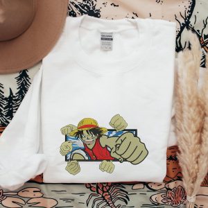 Luffy One Piece Anime Embroidered Monkey D Luffy Manga Straw Hat Pirates Embroidered Shirt – 5J01