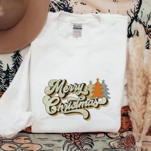 Merry Christmas Embroidered Merry Christmas  Winter Crewneck Christmas Gift Shirt