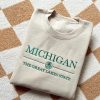 Michigan Embroidered Crewneck Embroiderd College Student University Embroidered Shirt
