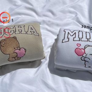 Milk And Mocha Bears Custom Embroidered Crewneck Cartoon Animal Hugging Crewneck Matching Items Anniversary Gift For Her Shirt – NF51