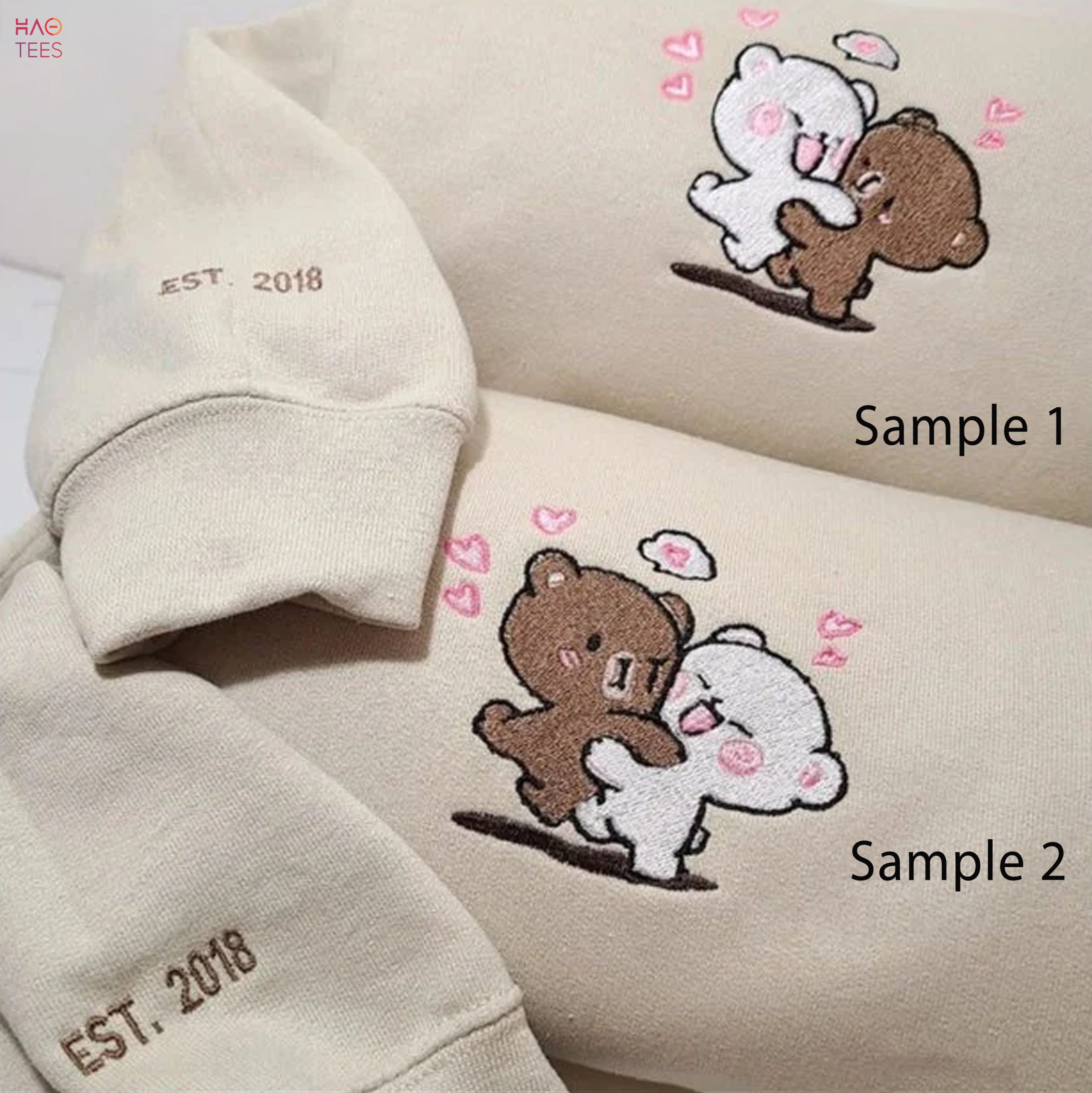 Milk And Mocha Bears Custom Embroidered Crewneck Hoodies Cartoon