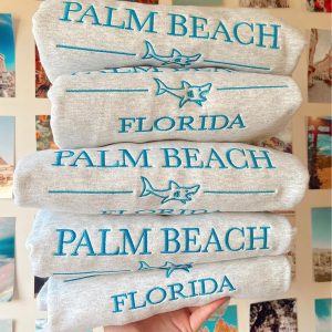 Palm Beach Embroidered Surf Ocean Beach Trendy Siesta Beach Shirt