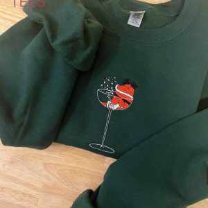 Santa In A Wine Glass Embroidered Embroidered Crewneck Custom Holiday Christmas Shirt