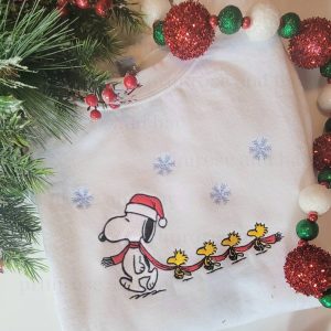 Snoopy Christmas Snoopy Embroidered Christmas Embroidered Holiday Crewneck Embroidered Snoopy Embroidered  Shirt