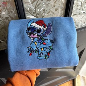 Stitch Xmas Embroidered Crewneck Stitch And LiloCustom Embroidery Stitch Crewneck Angel Christmas Couple Christmas Shirt