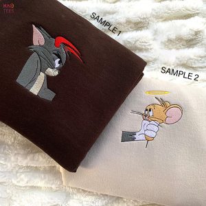 Tom And Jerry Matching Couple Embroidered Custom Cartoon Character Couple Embroidered Hoodie Valentine Couple Embroidered Shirt