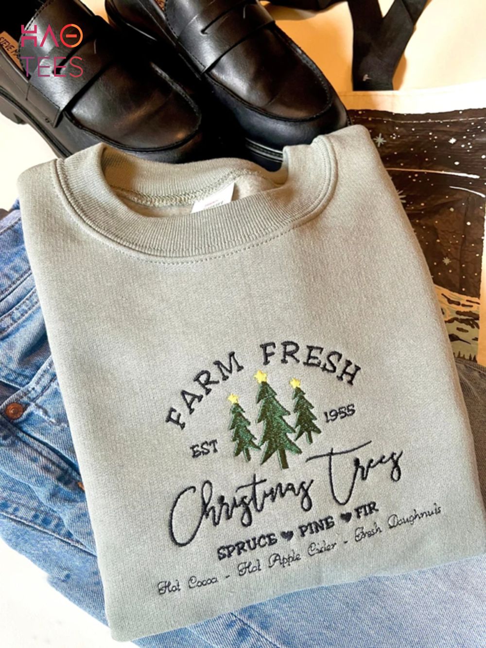 Vintage Christmas Tree Farm Comfort Colors Green Embroidered Crewneck Merry Christmas Santa Gift Pine Scandanavian Shirt Vintage Christmas Tree Farm Comfort Colors Green Embroidered Crewneck Merry Christmas Santa Gift Pine Scandanavian Shirt