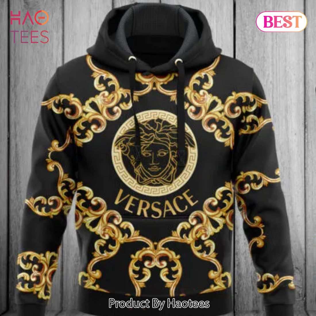 New Gianni Versace Black Gold Unisex Hoodie For Men Women Luxury Brand  Clothing Clothes Outfit Hot