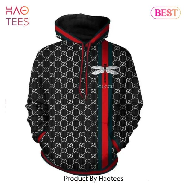 Gucci Dragonfly Black Unisex Hoodie Gucci Logo Hoodie For Men Women