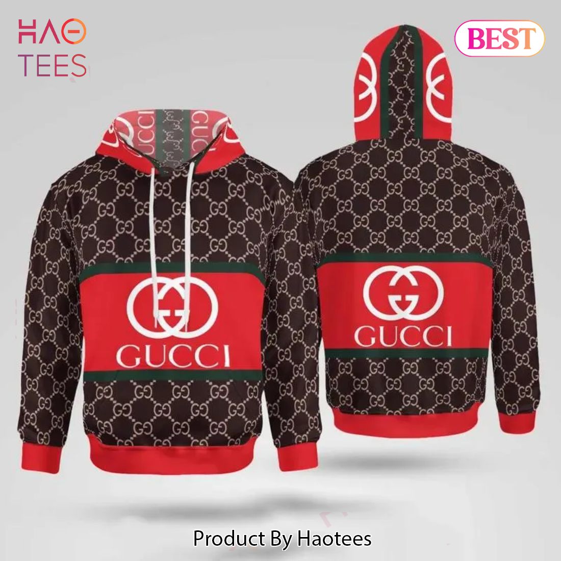 Gucci Red Brown Unisex Hoodie Gucci Logo Hoodie For Men Women Luxury Store