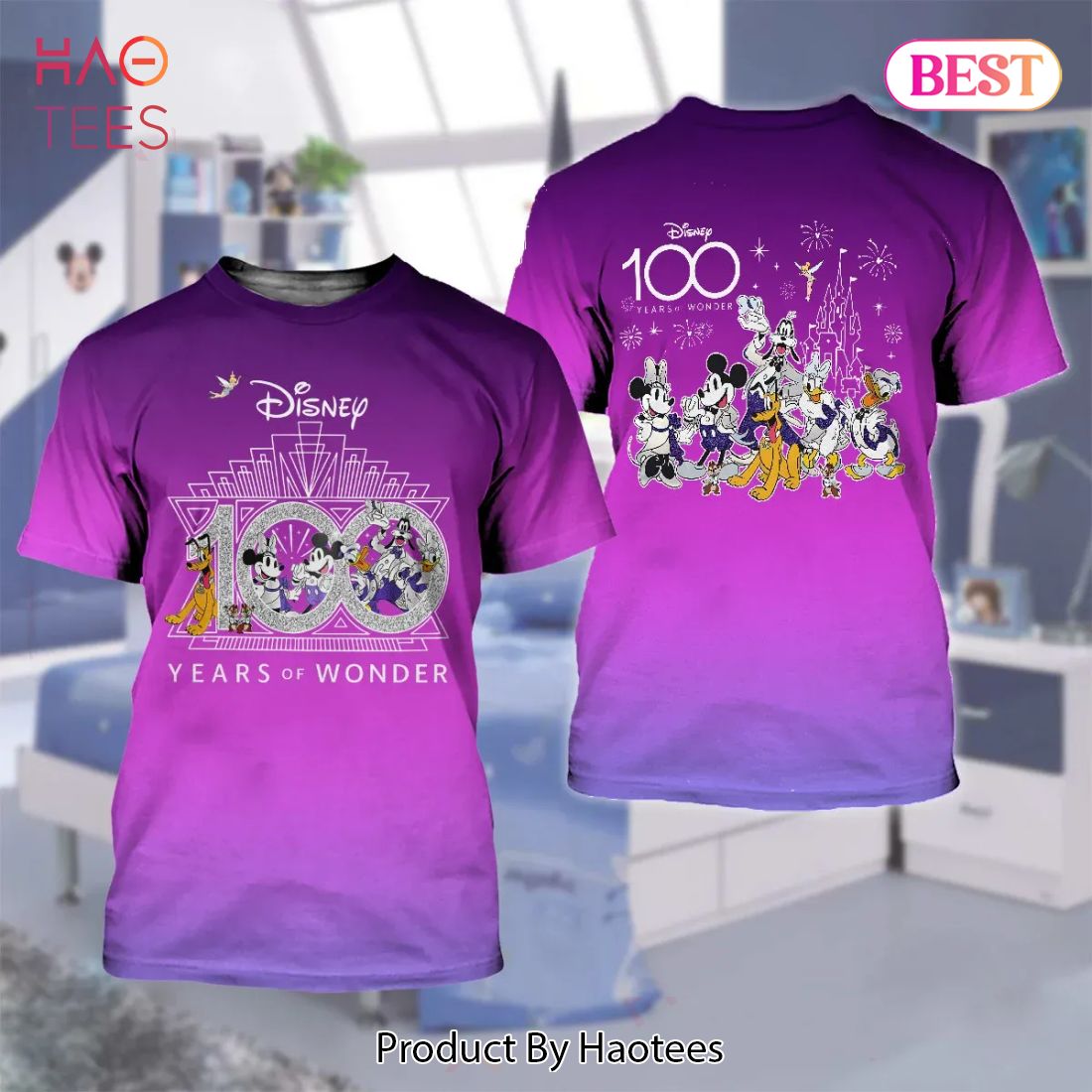 NEW FASHION] Disney 100 Years of Wonder Purple Luxury Brand T