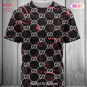 [NEW FASHION] Gucci Red Pattern Black Luxury Brand T-Shirt Outfit For Men Women