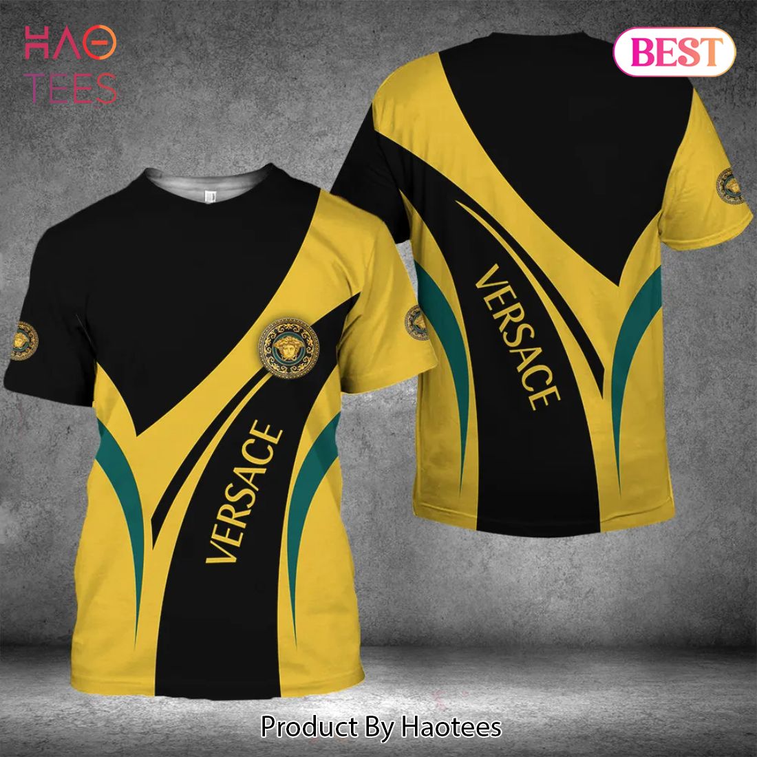 NEW FASHION] Versace Black Yellow Luxury Brand Premium T-Shirt