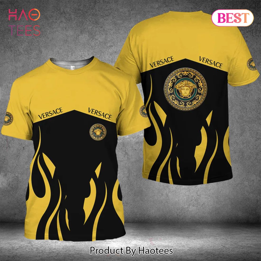 [NEW FASHION] Versace Medusa Yellow Black Luxury Brand T-Shirt Outfit For Men Women