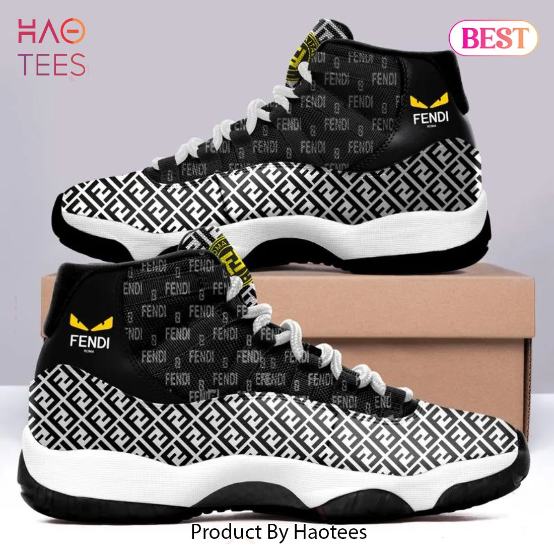 [NEW FASHION] Fendi Eyes Black White Air Jordan 11 Sneakers Shoes Hot 2023 Gifts For Men Women