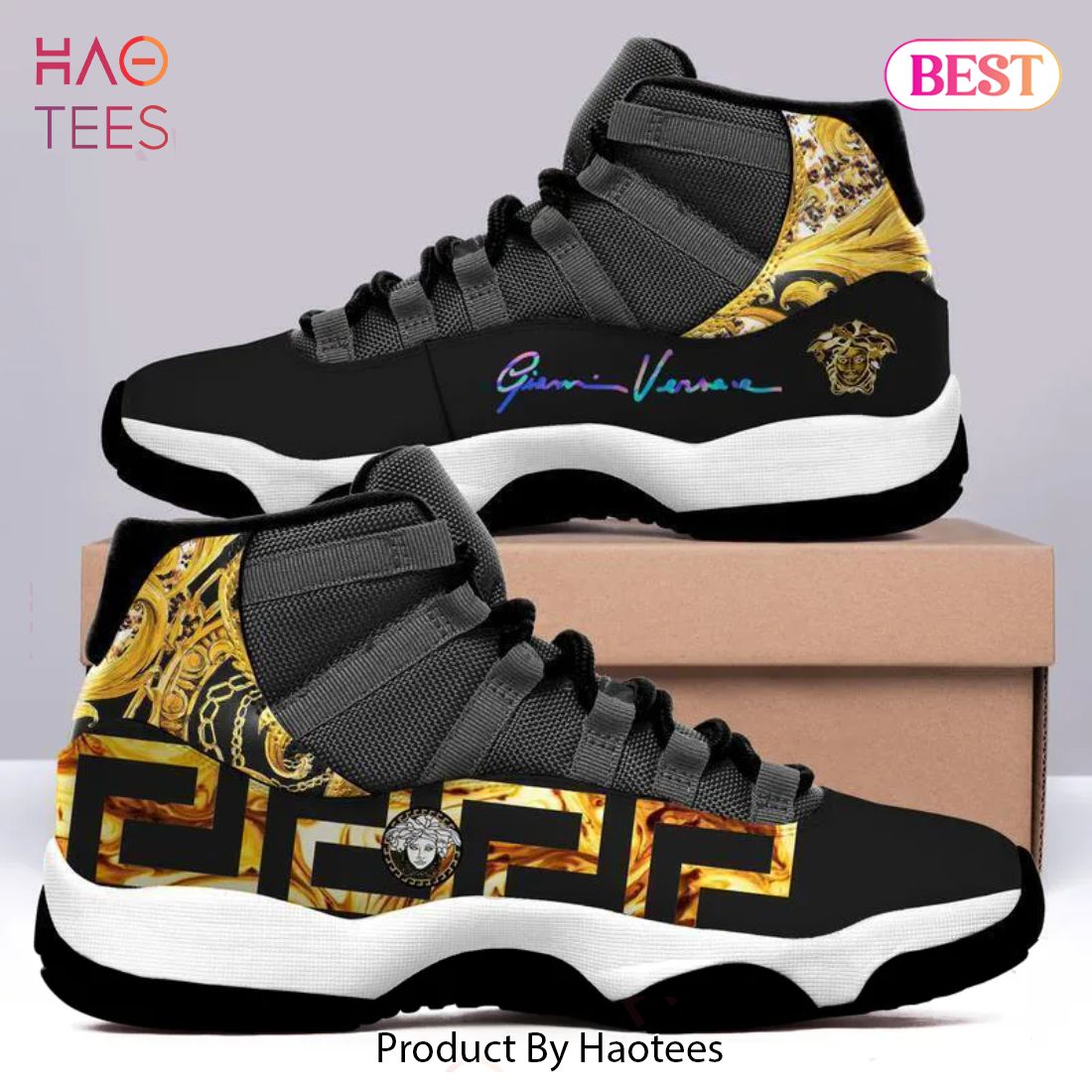 [NEW FASHION] Gianni Versace Black Air Jordan 11 Sneakers Shoes Hot 2023 Gifts For Men Women