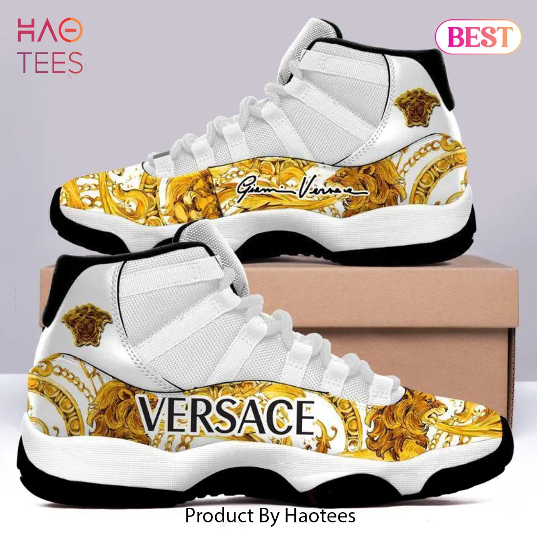 [NEW FASHION] Gianni Versace White Gold Air Jordan 11 Sneakers Shoes Hot 2023 Gifts For Men Women