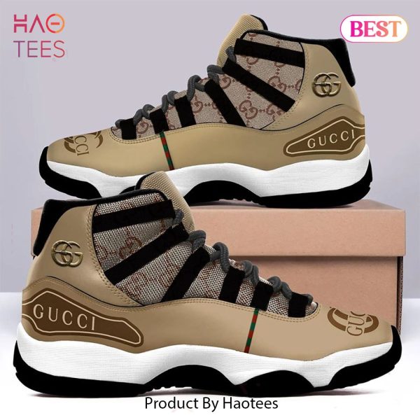 [NEW FASHION] Gucci Black Gold Air Jordan 11 Sneakers Shoes Hot 2023 Gifts For Men Women