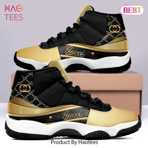 [NEW FASHION] Gucci Black Gold Air Jordan 11 Sneakers Shoes Hot 2023 Gifts For Men Women New Fashion 2023