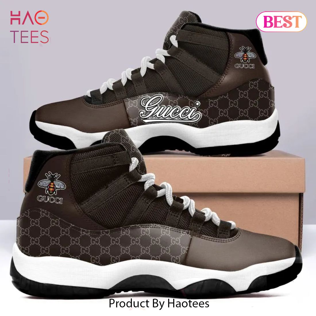 [NEW FASHION] Gucci Brown Bee Air Jordan 11 Sneakers Shoes Hot 2023 Gifts For Men Women