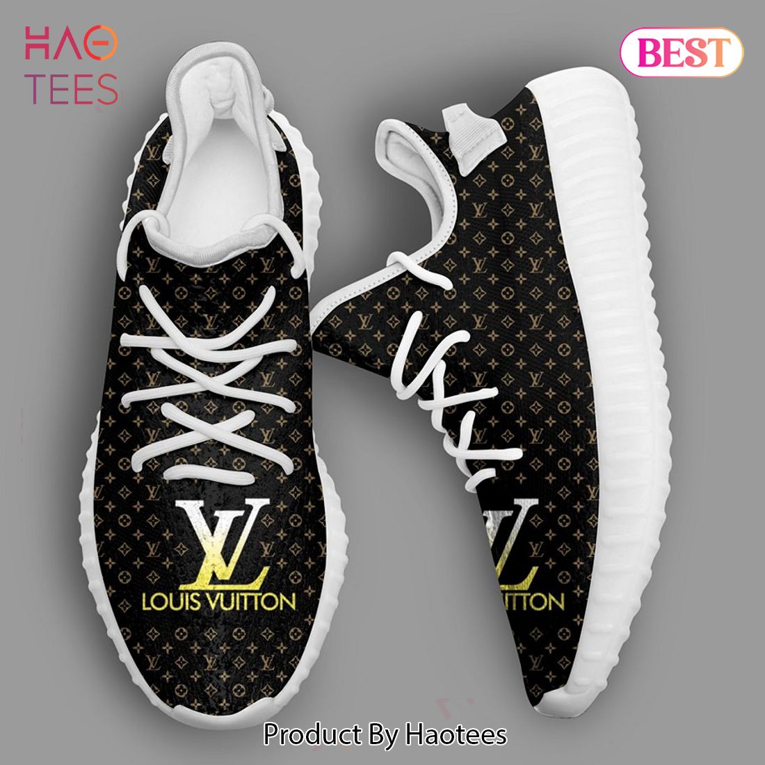 [NEW FASHION] Louis Vuitton Gold LV Black Yeezy Sneaker
