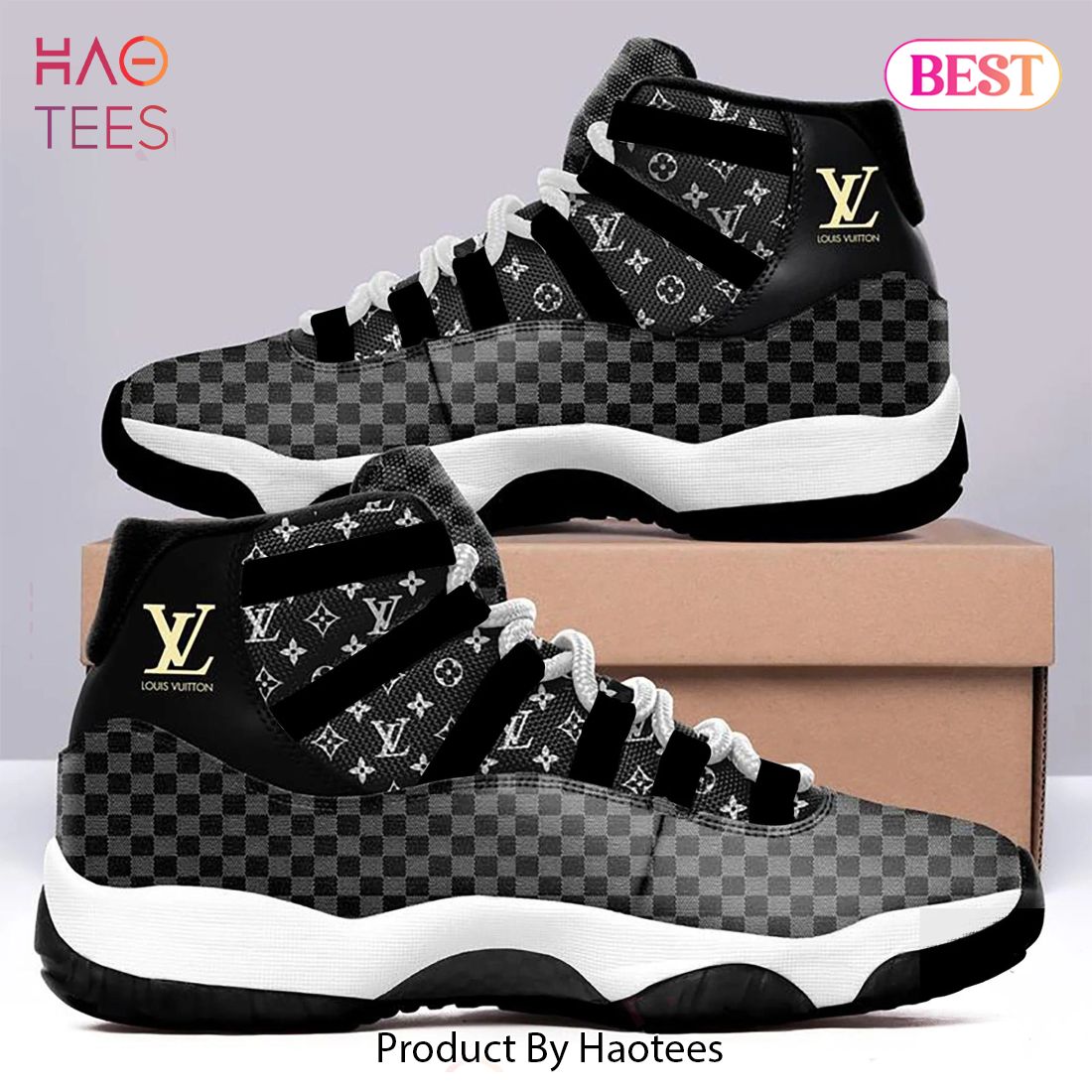 [NEW FASHION] Louis Vuitton Air Jordan 11 Sneakers Shoes Hot 2023 LV Black Monogram Gifts For Men Women