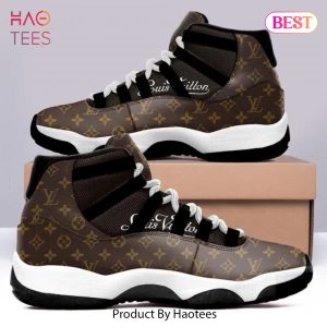 [NEW FASHION] Louis Vuitton Black Brown Air Jordan 11 Sneakers Shoes Hot 2023 LV Gifts