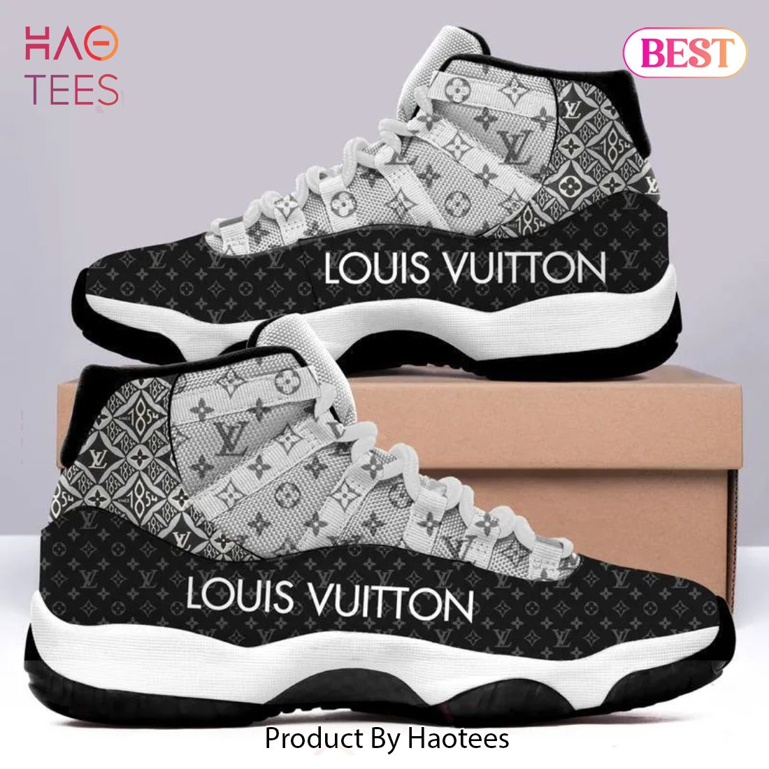 NEW FASHION] Louis Vuitton Black White Air Jordan 11 Shoes Hot