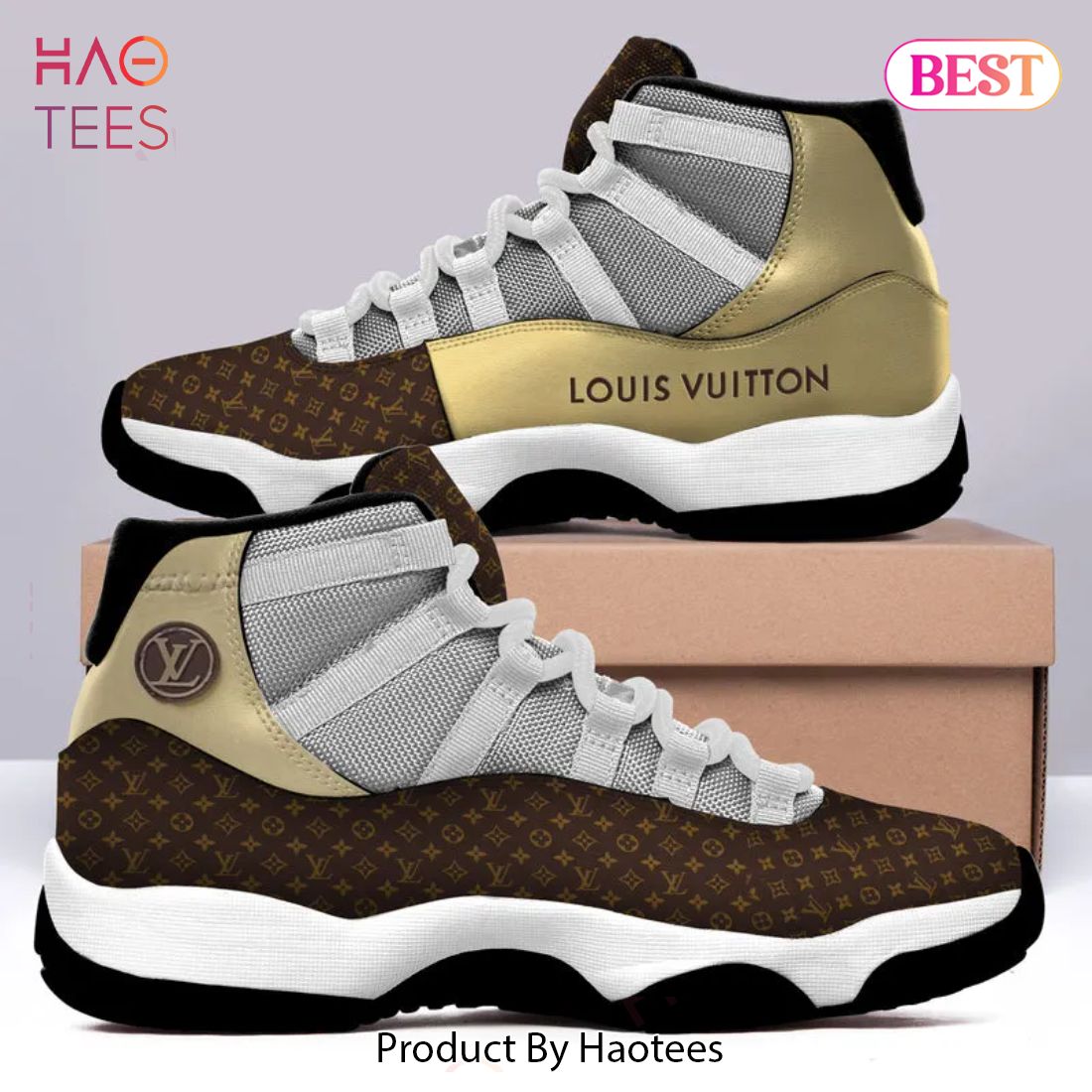 [NEW FASHION] Louis Vuitton Brown Gold Air Jordan 11 Sneakers Shoes Hot 2023 LV Gifts For Men Women Luxury Store