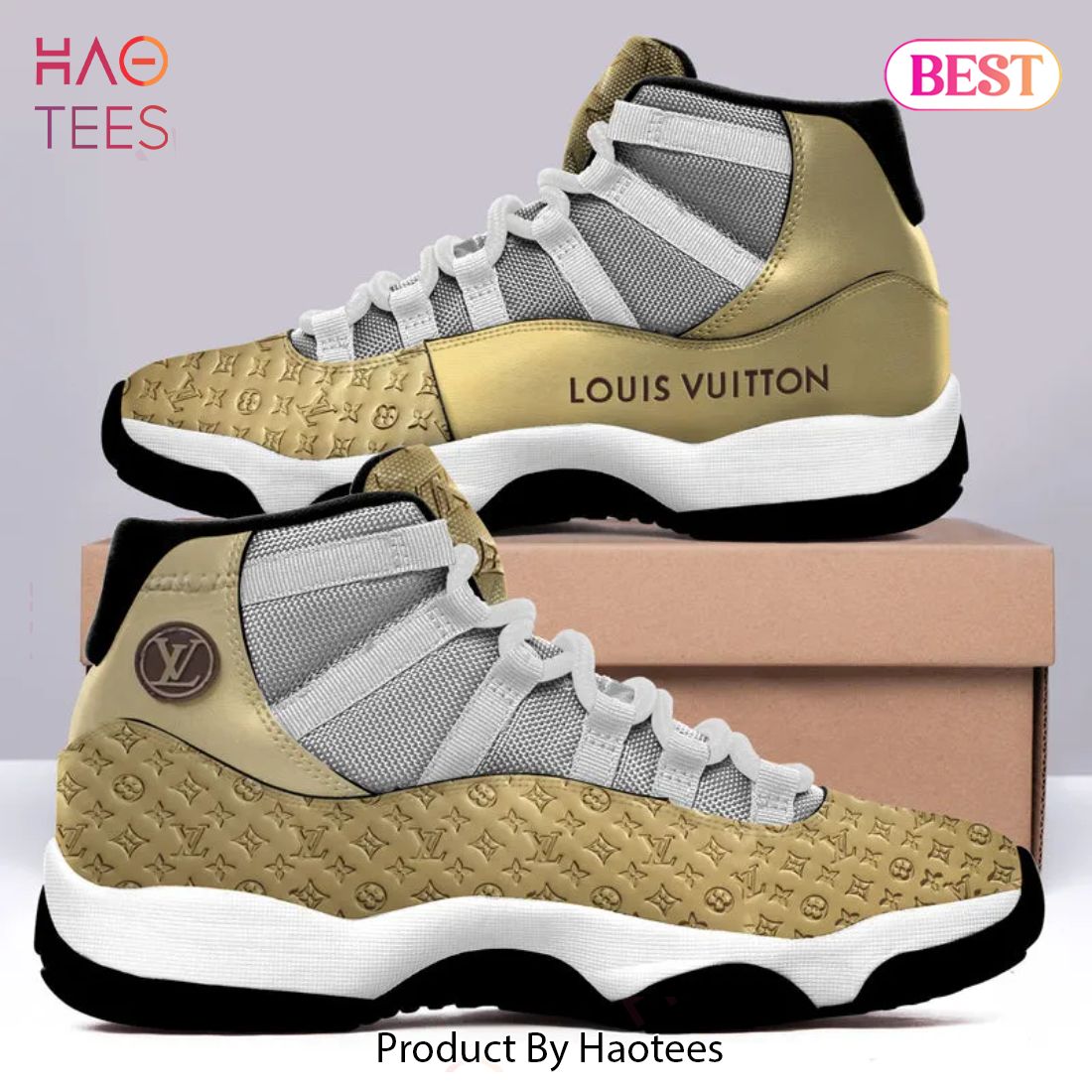 [NEW FASHION] Louis Vuitton Gold Air Jordan 11 Sneakers Shoes Hot 2023 LV Gifts For Men Women Luxury Store