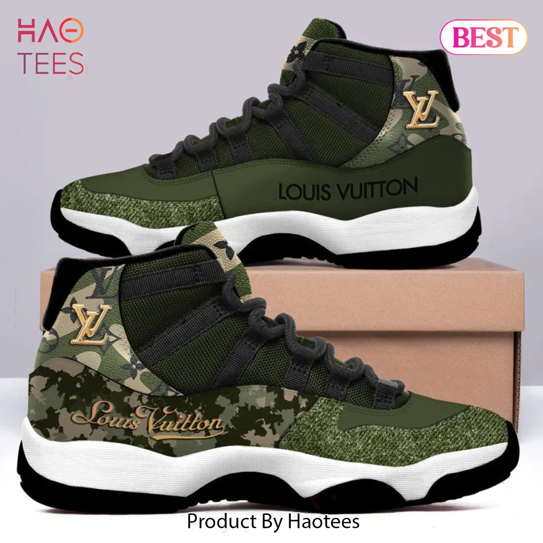 [NEW FASHION] Louis Vuitton Green Camo Air Jordan 11 Sneakers Shoes Hot 2023 LV Gifts For Men Women