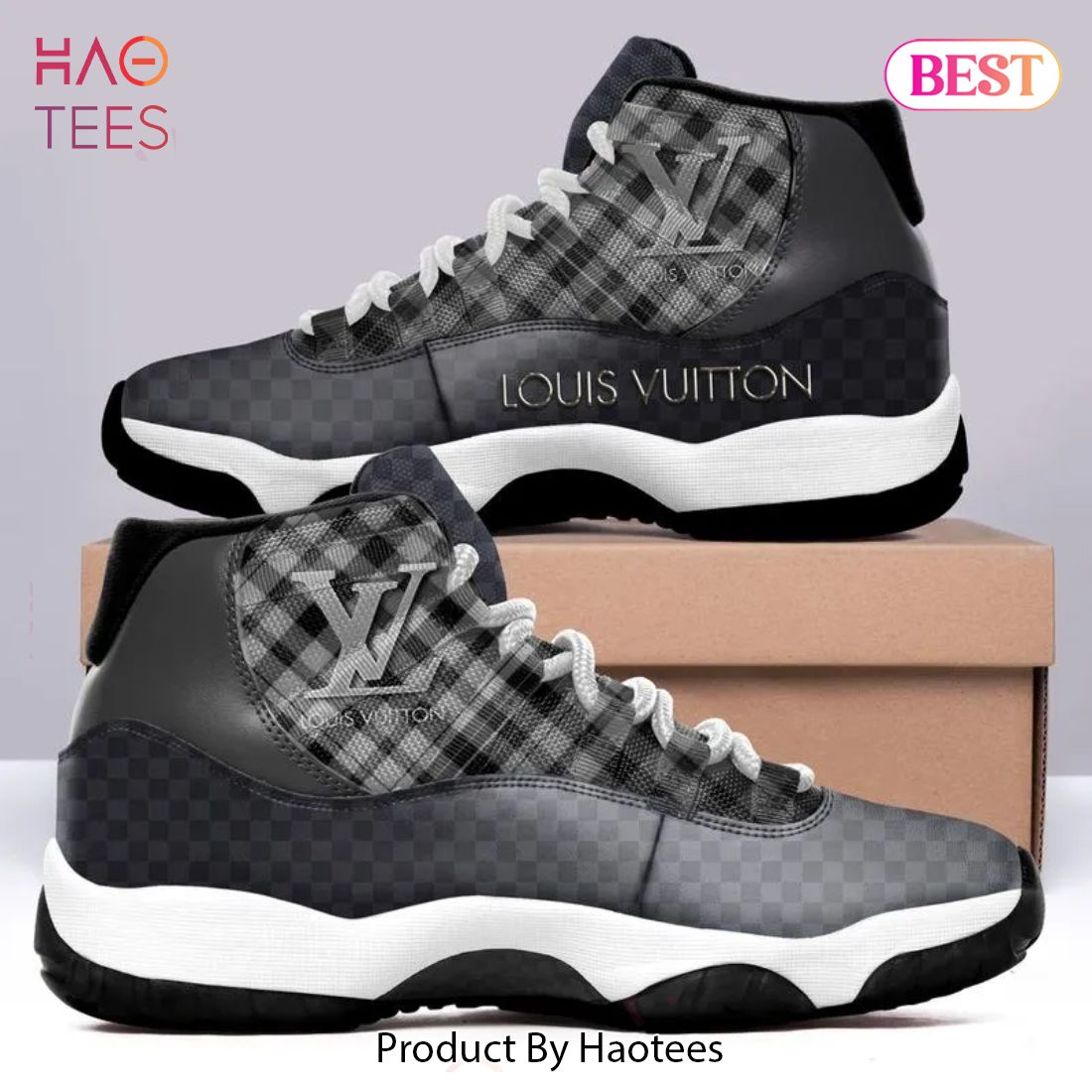 NEW FASHION] Louis Vuitton Black Grey Air Jordan 11 Sneakers Shoes Hot 2023  LV Gifts For