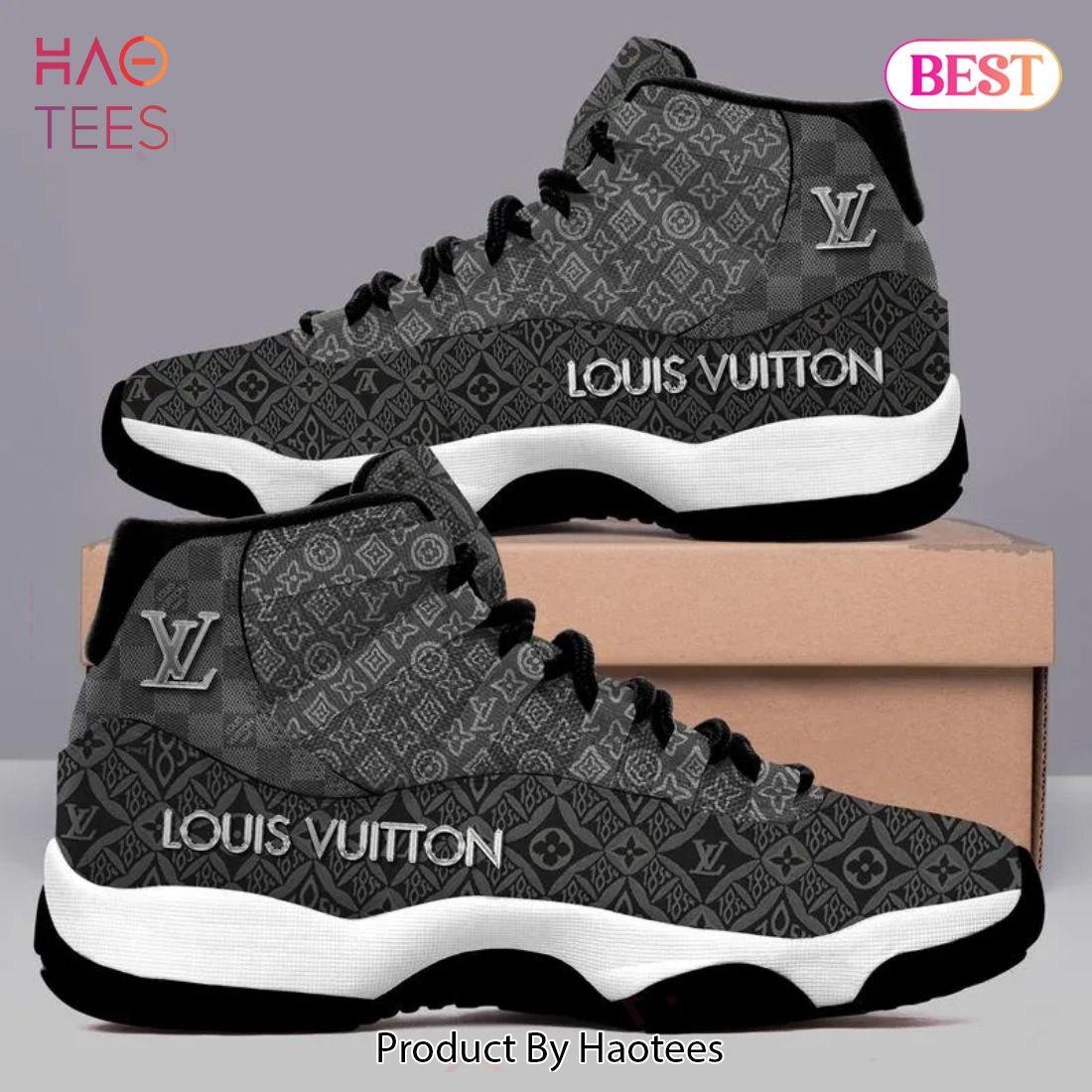 NEW FASHION] Louis Vuitton LV Grey Air Jordan 11 Sneakers Shoes