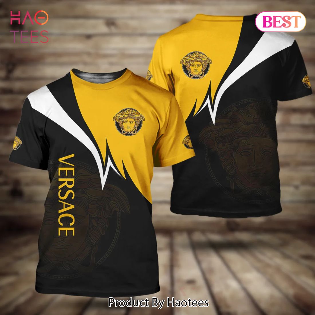 [NEW FASHION] Versace Medusa Yellow Black Luxury Brand Premium T-Shirt Outfit For Men Women