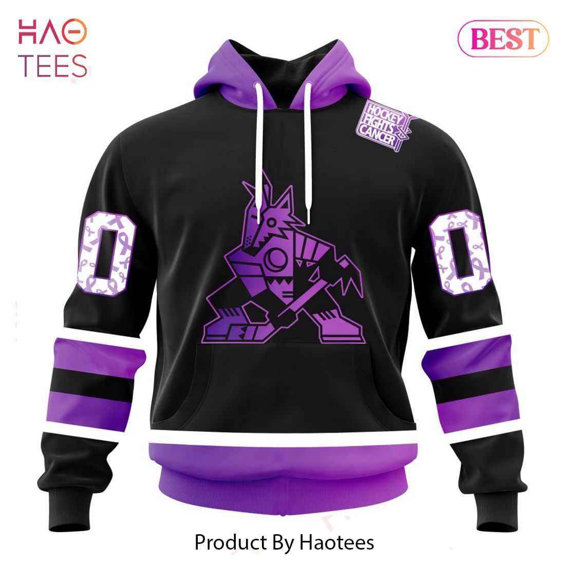BEST NHL Arizona Coyotes Special Black Hockey Fights Cancer Kits 3D Hoodie BEST NHL Arizona Coyotes Special Black Hockey Fights Cancer Kits 3D Hoodie