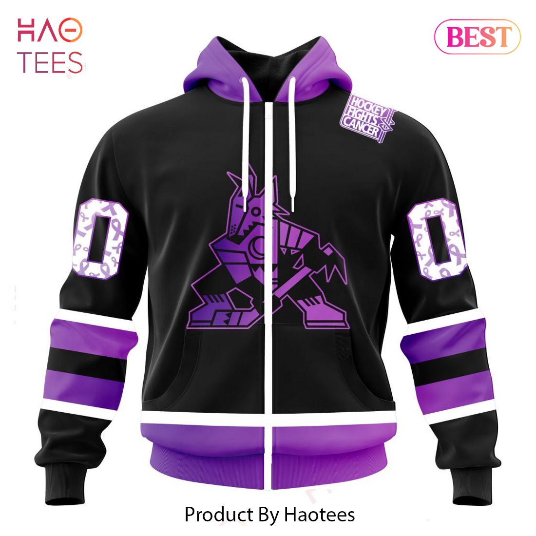 BEST NHL Arizona Coyotes Special Black Hockey Fights Cancer Kits 3D Hoodie BEST NHL Arizona Coyotes Special Black Hockey Fights Cancer Kits 3D Hoodie